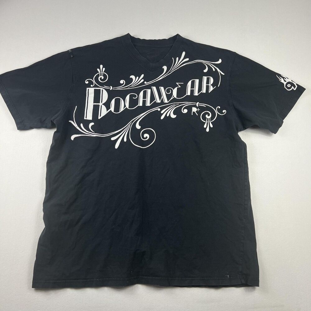 Rocawear Shirt Mens Extra Large Black White Graphic Spell Out Tee Hip Hop